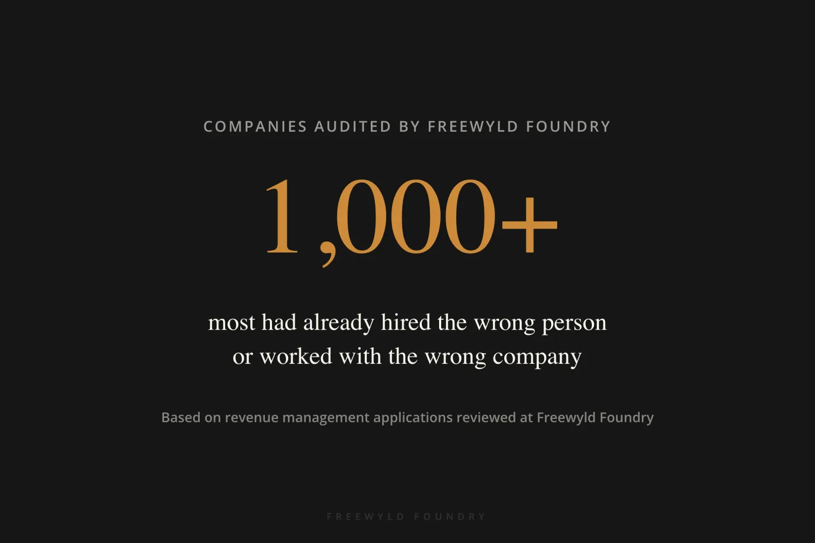 Over 1,000 companies have applied for revenue management at Freewyld Foundry — most had already hired the wrong person or worked with the wrong company before applying