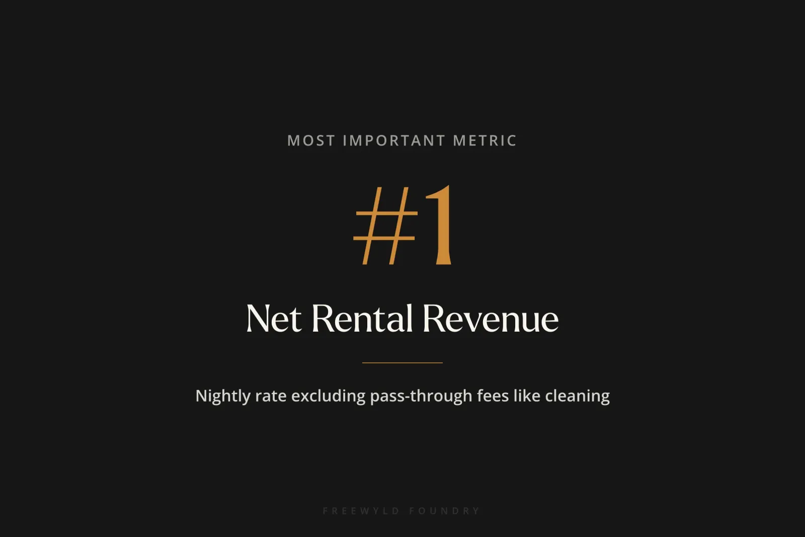 Infographic highlighting Net Rental Revenue as the number one most important metric for STR tracking, defined as nightly rate excluding pass-through fees like cleaning and pet fees